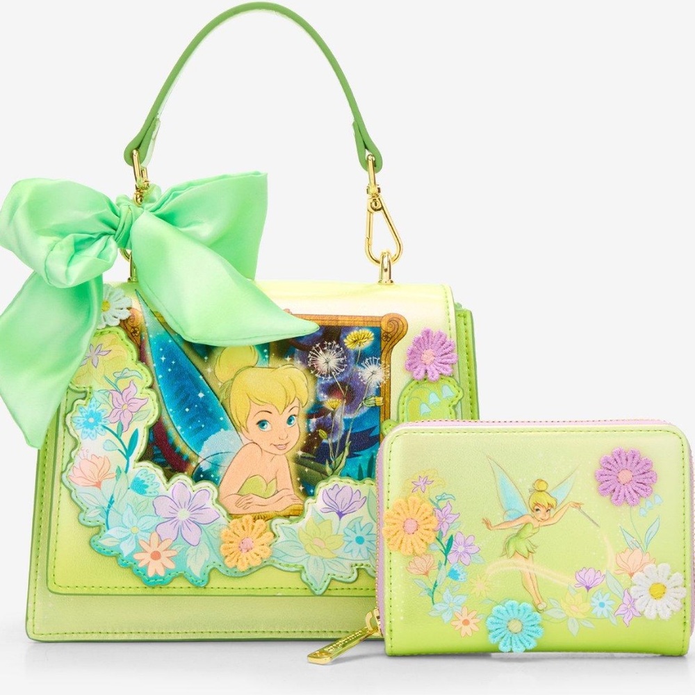Loungefly NWT Peter Pan Tinker Bell Flower Iridescent Crossbody bag W/ wallet